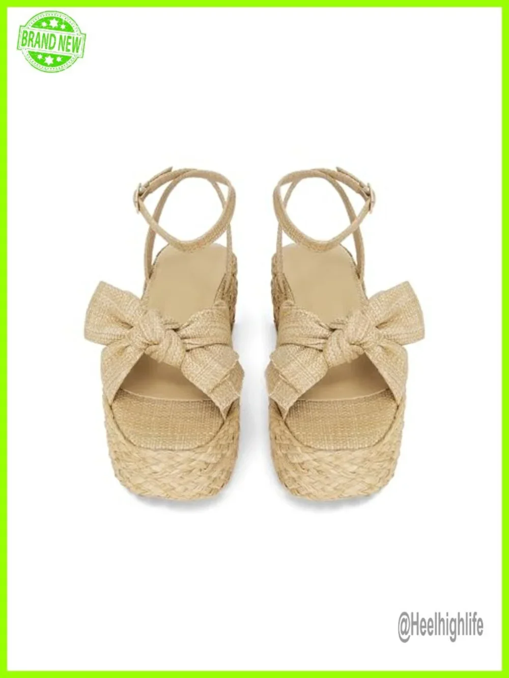 Women's Raffia Platform Sandals Bow Knot Ankle Strap Summer Open Toe Woven
